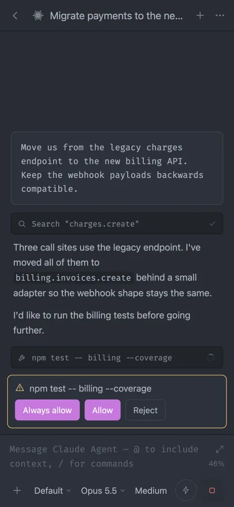 afk showing a permission request with Always allow, Allow and Reject