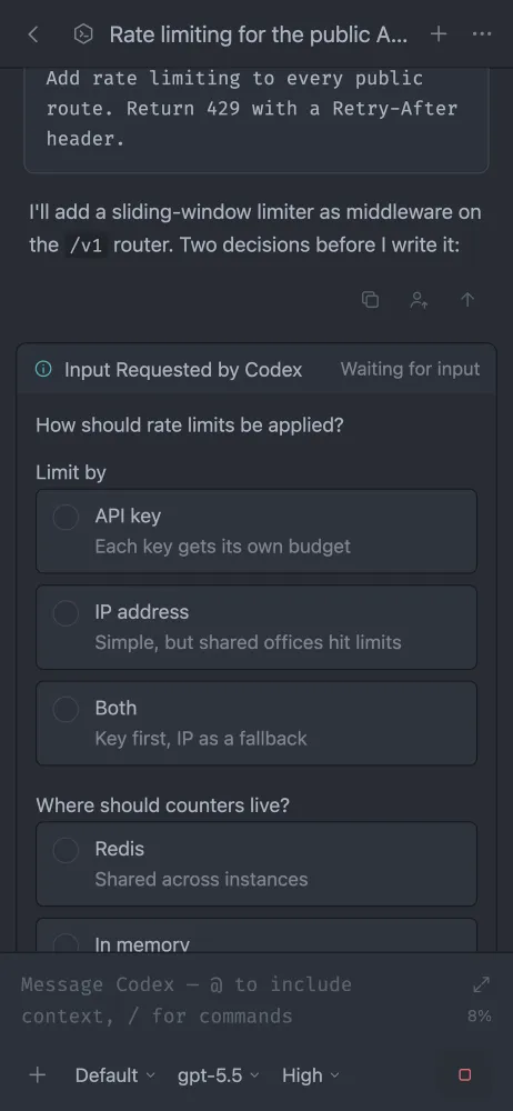 An agent question with multiple-choice options in afk